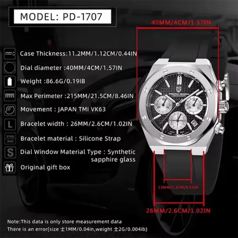 Pagani Design Royal Oak Black Dial Men's Watch- PD-1707